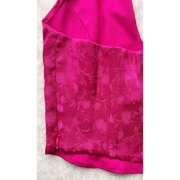 NWT Zara Satin Effect Floral Jacquard Keyhole Halter Top in Fuchsia - Picture 12 of 16